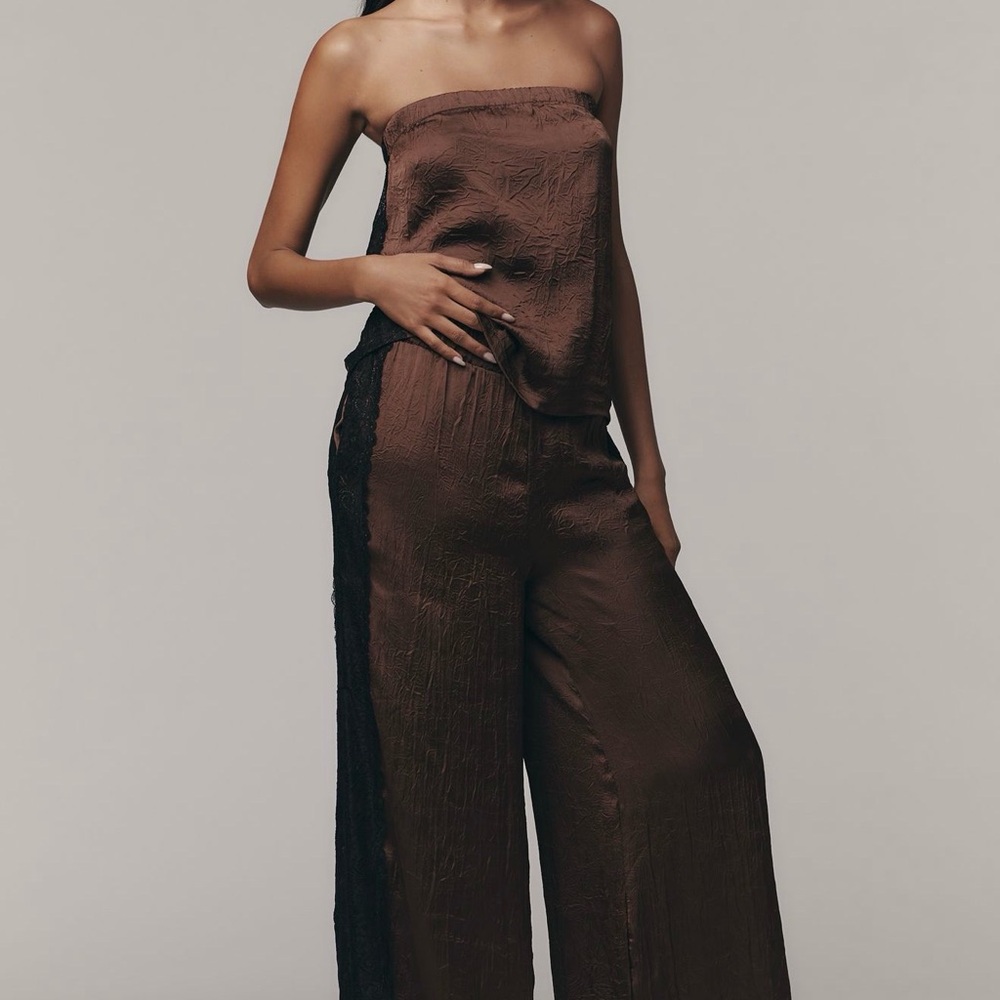 Anthropologie Chocolate Brown Pant with Black Lace side